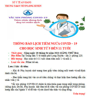 Thông báo tiêm ngừa cho các bé từ 5-11 tuổi